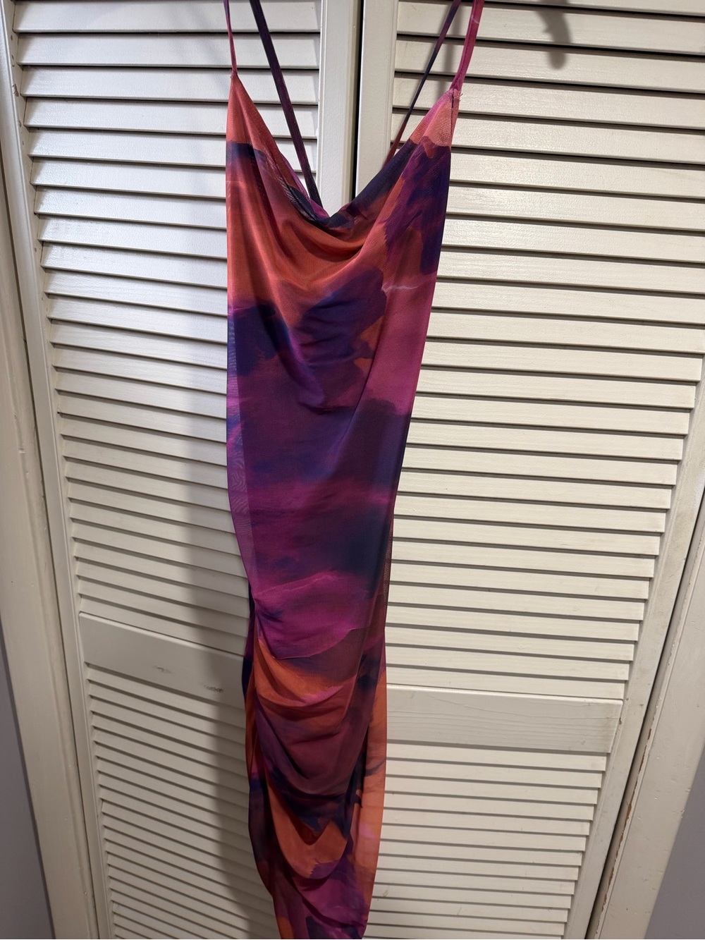 SHEIN Strapless Satin Cowl Neck Dress in Pink & Purple